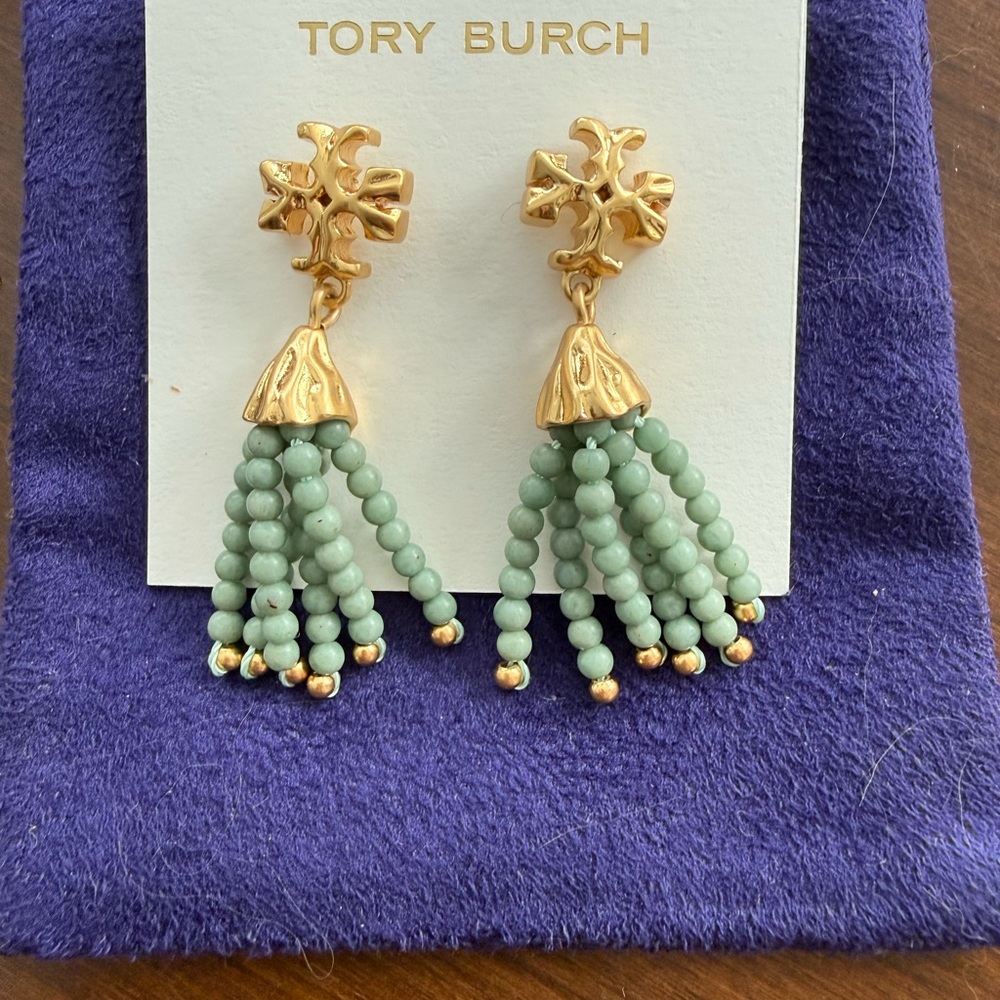 Tory Burch Gold and Mint Beaded Earrings
